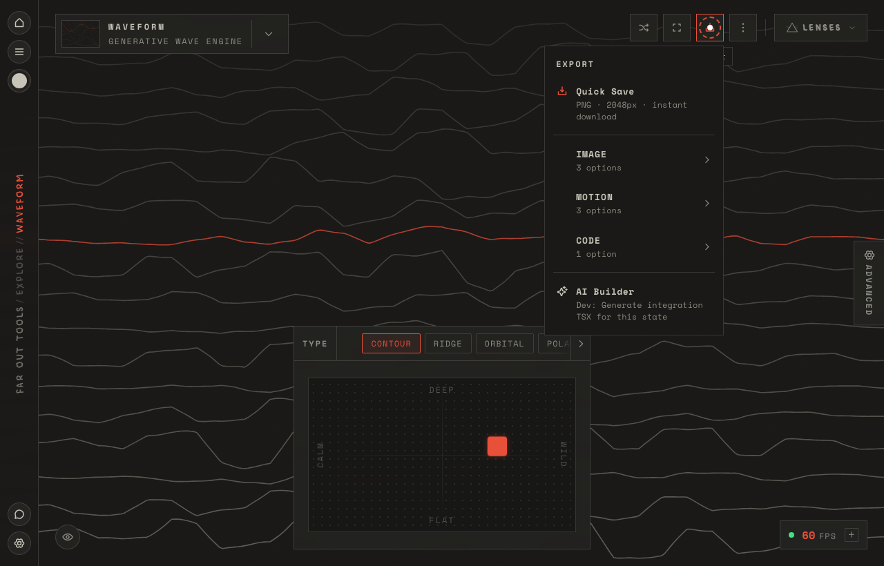 Far Out Tools export controls for generated texture assets.